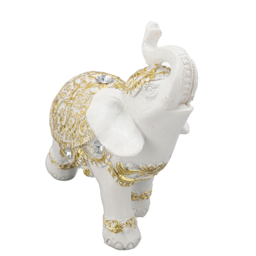 Elephant Statue White Resin Cute Lucky Elephant Sculpture for Entryway Bookshelf Computer Desk Home