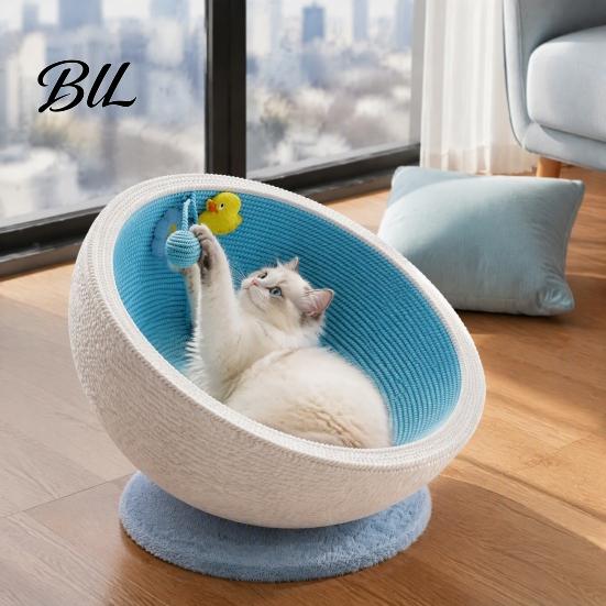 Cat Scratcher Bed Bed, Half Ball with Hanging Ball, Tilted Lounge Nest for Indoor Cats Sleeping Scratching Climbling Woven Paper Rope