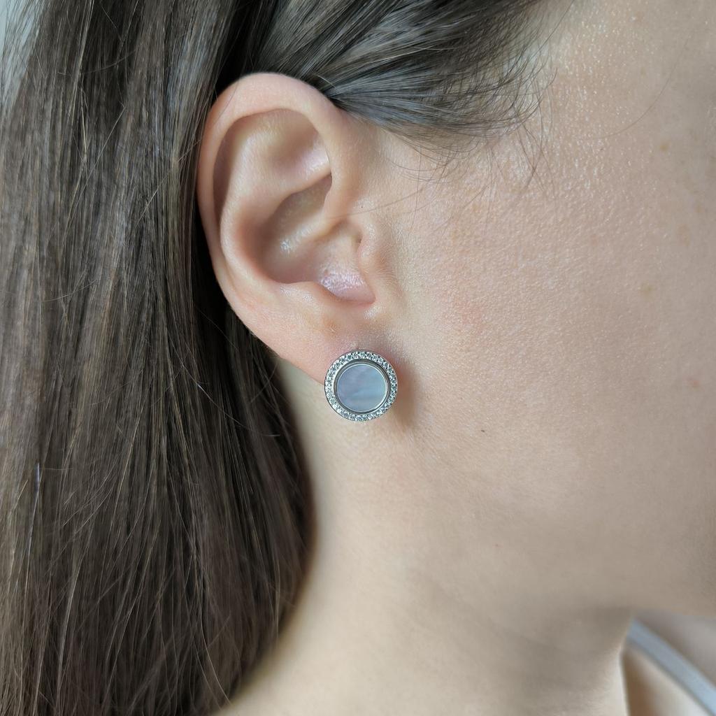 Серебряные серьги с натуральным перламутром, фианитами (2184843)