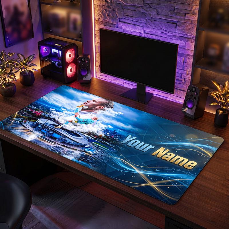 Erling Haaland Custom Large Mouse Pad, Personalized Name Text Print, Football Logo Non‑Slip Desk Mat Gaming Gift