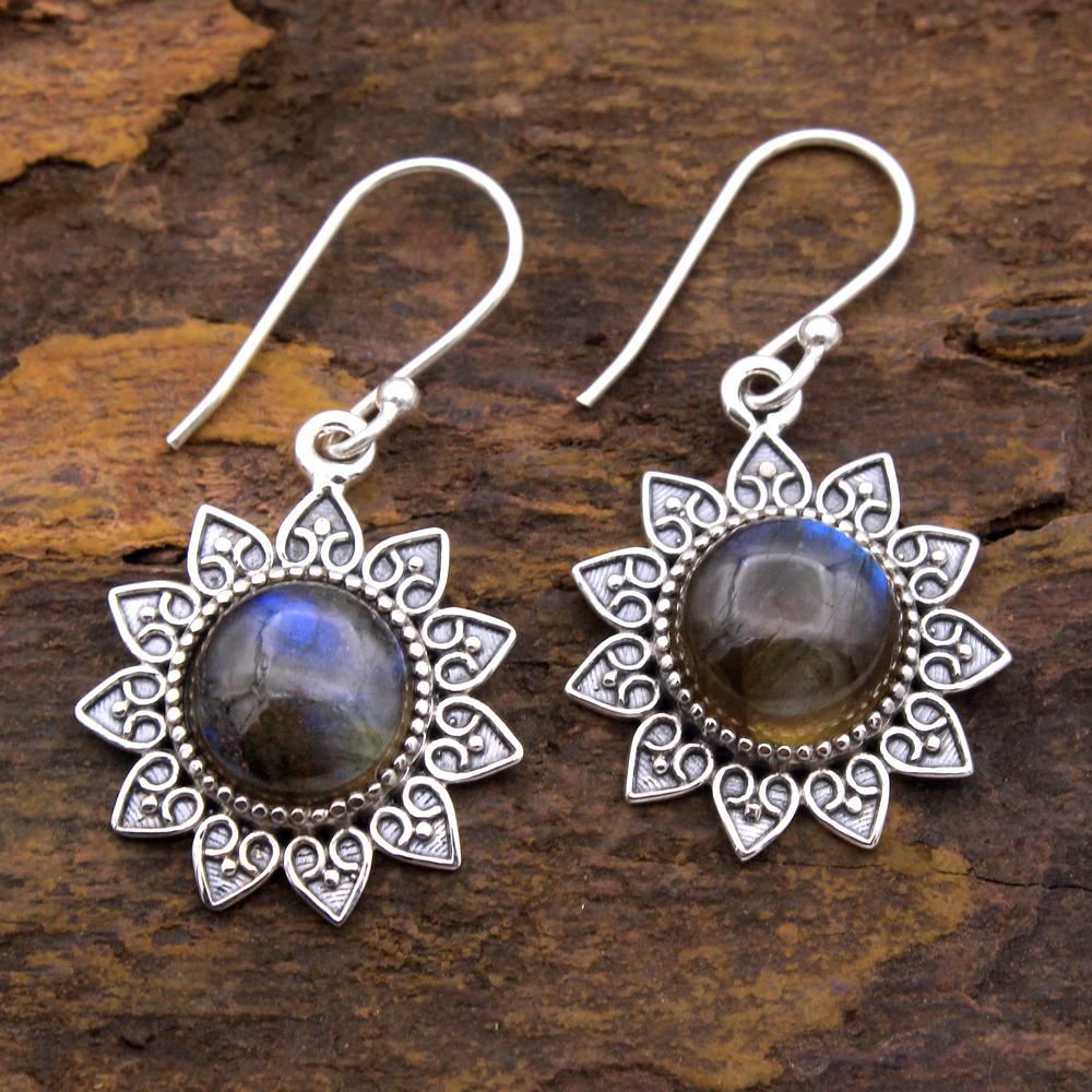 Moonstone, Garnet, Labradorite Silver Earring, Flower Earring, 925 Sterling Silver Handmade Jewelry, Silver Jewelry, Gift For Her