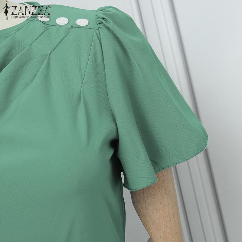 ZANZEA Женское повседневное свободное летнее платье с круглым вырезом и коротким рукавом