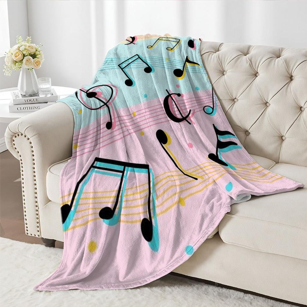 Musical Notes Print Flannel Throw Blanket – Cute Music Lover Gift for Home Office Sofa Car Nap