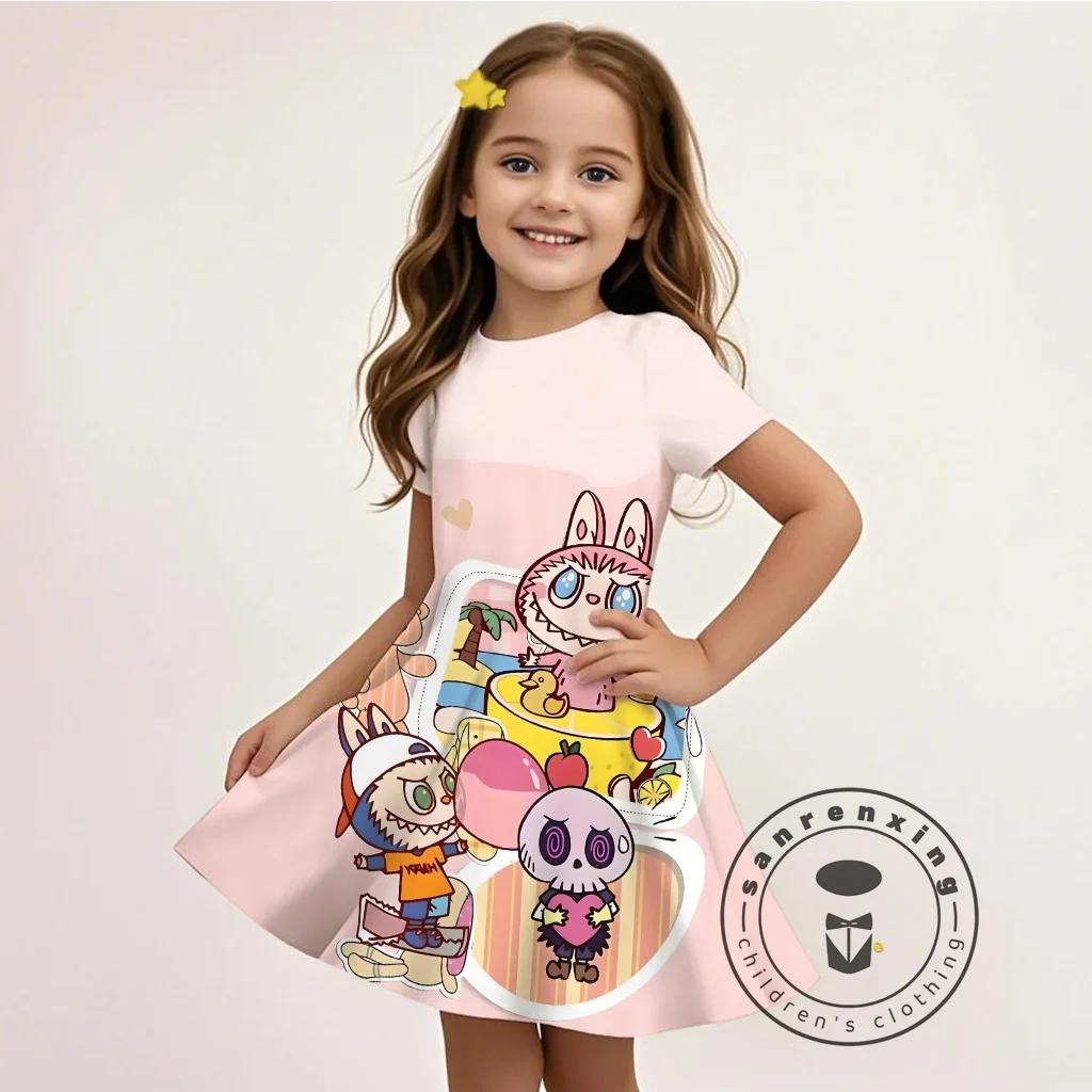 L-LABUBU-Летнее 3D платье для девочек, мультяшный принт, повседневный Y2K стиль, дышащая ткань, милое, доступное, горячо продаваемое