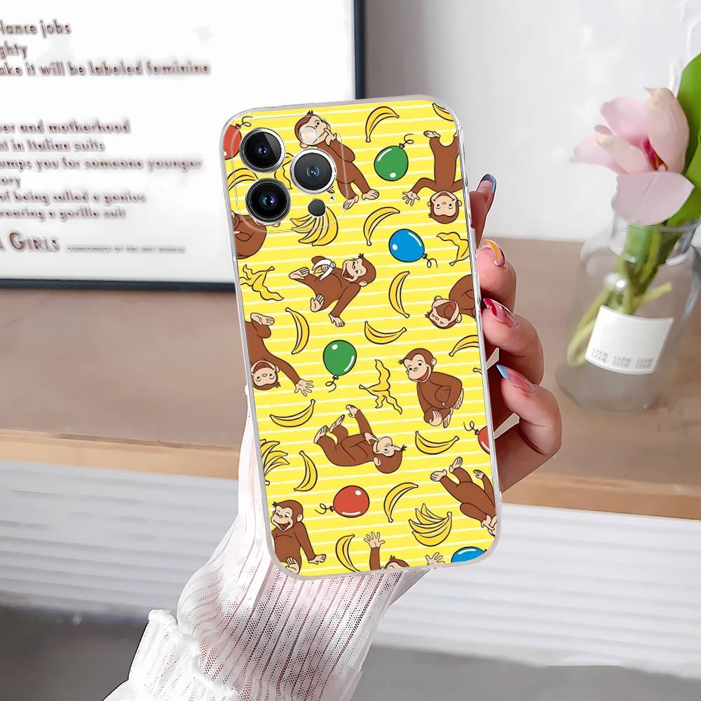 Cute C-Curious G-George Monkey for iPhone 17 16 15 14 13 12 11 Pro Max Plus Transparent Soft TPU Phone Cover