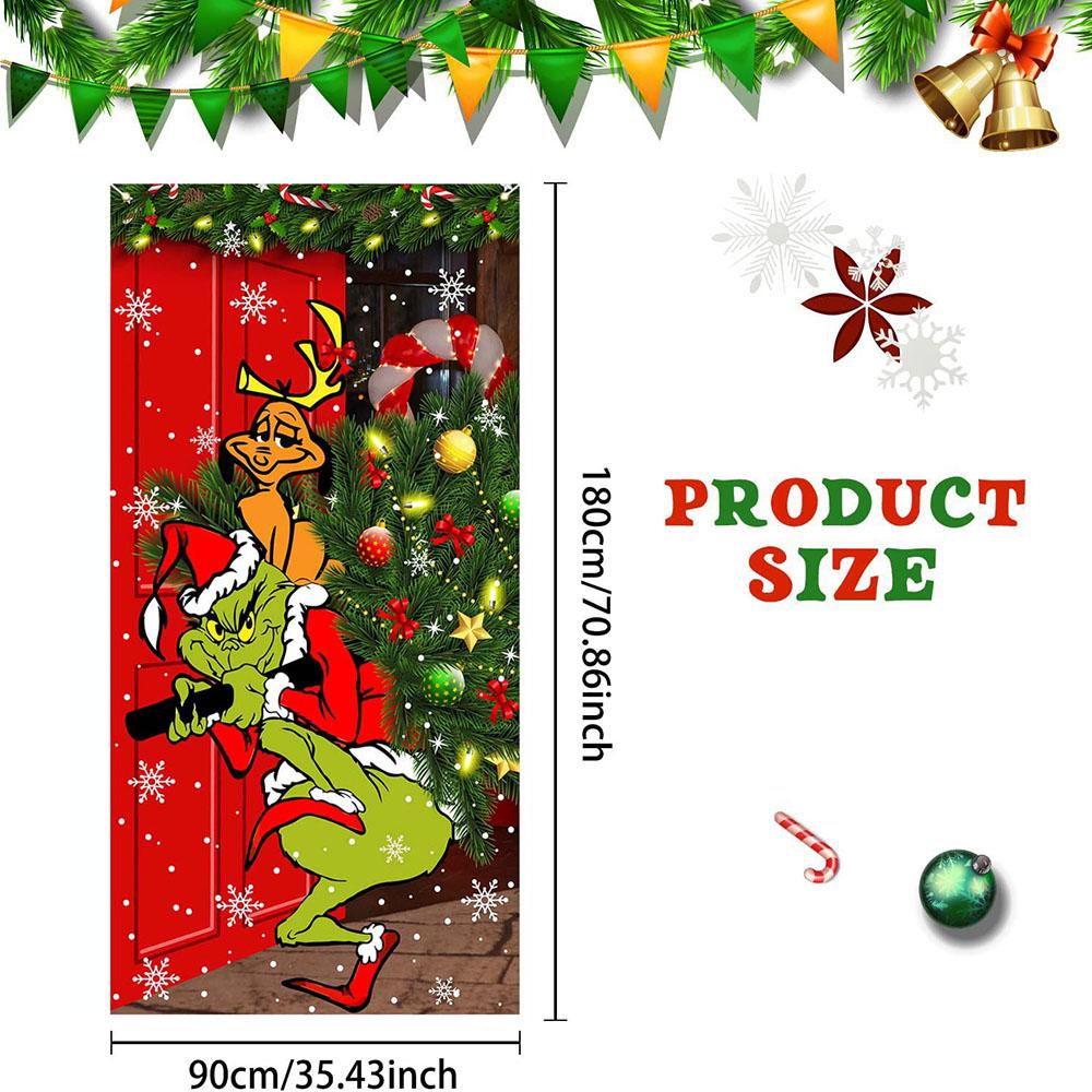 Merry Christmas Grinch Christmas Door Cover Decorations Banner Grinch Green Backdrop