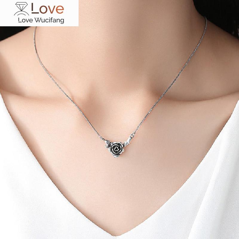 Foxanry 925 Stamp Necklace For Women Trendy Elegant Vintage Make Old Design Rose Flower Thai Silver Party Jewelry Gift