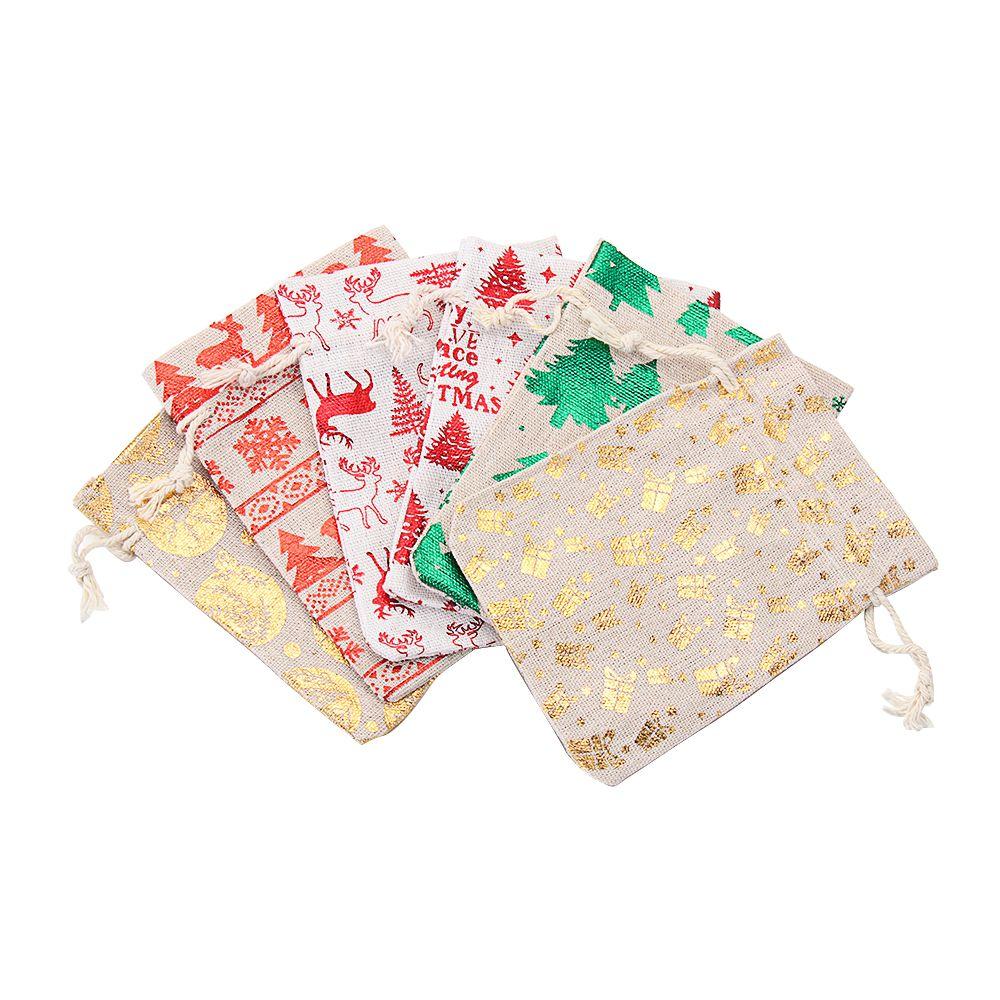 Plain Snowman Wedding Favor Elk Jute Gift Bags Candy Organizer Drawstring Pouch Merry Christmas