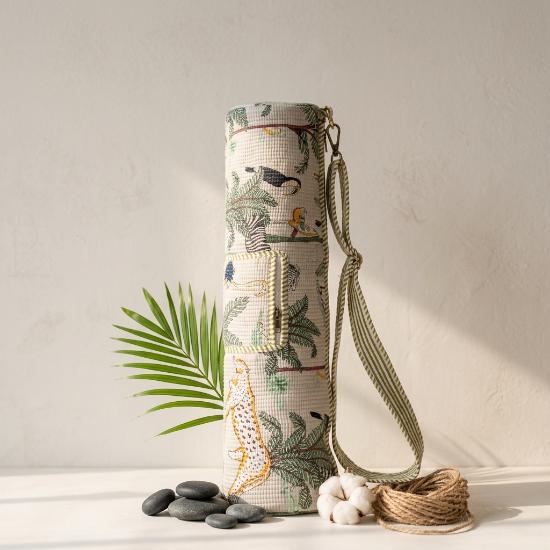 Yoga Mat Bag usalover925 Green Quilted Cotton Animal Print Yoga 20