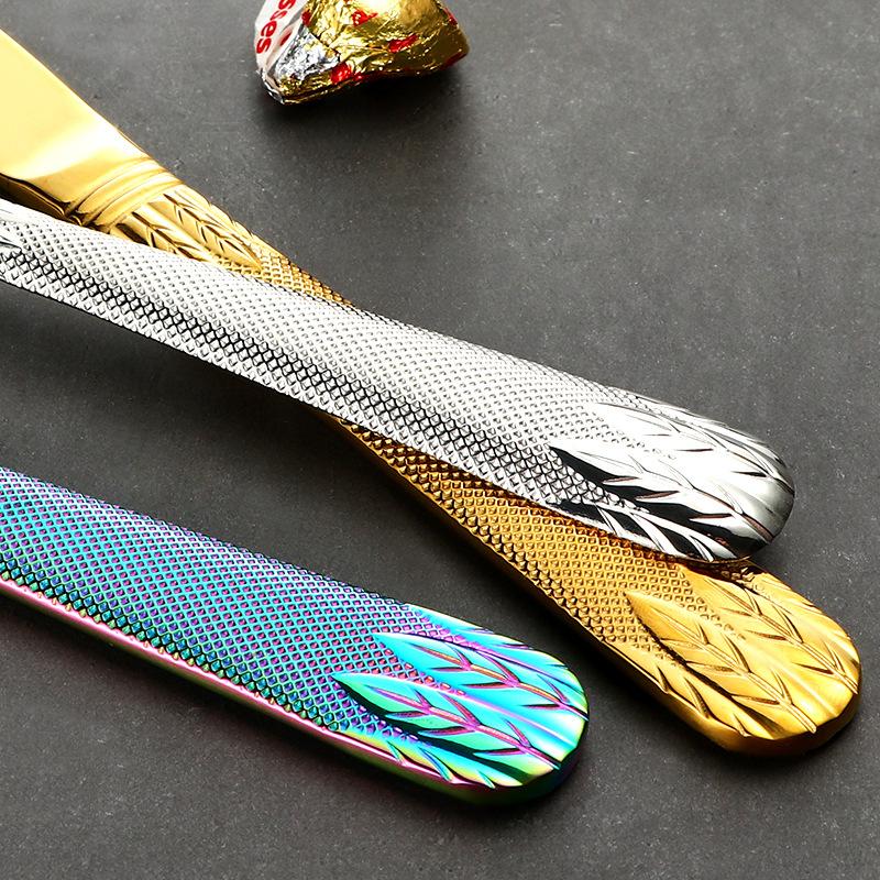 4Pcs Golden Dinnerware Stainless Steel Flat Wheat Ears Handle Dinner Knife Fork Cutlery Set Service Silverware Flatware Kitchen