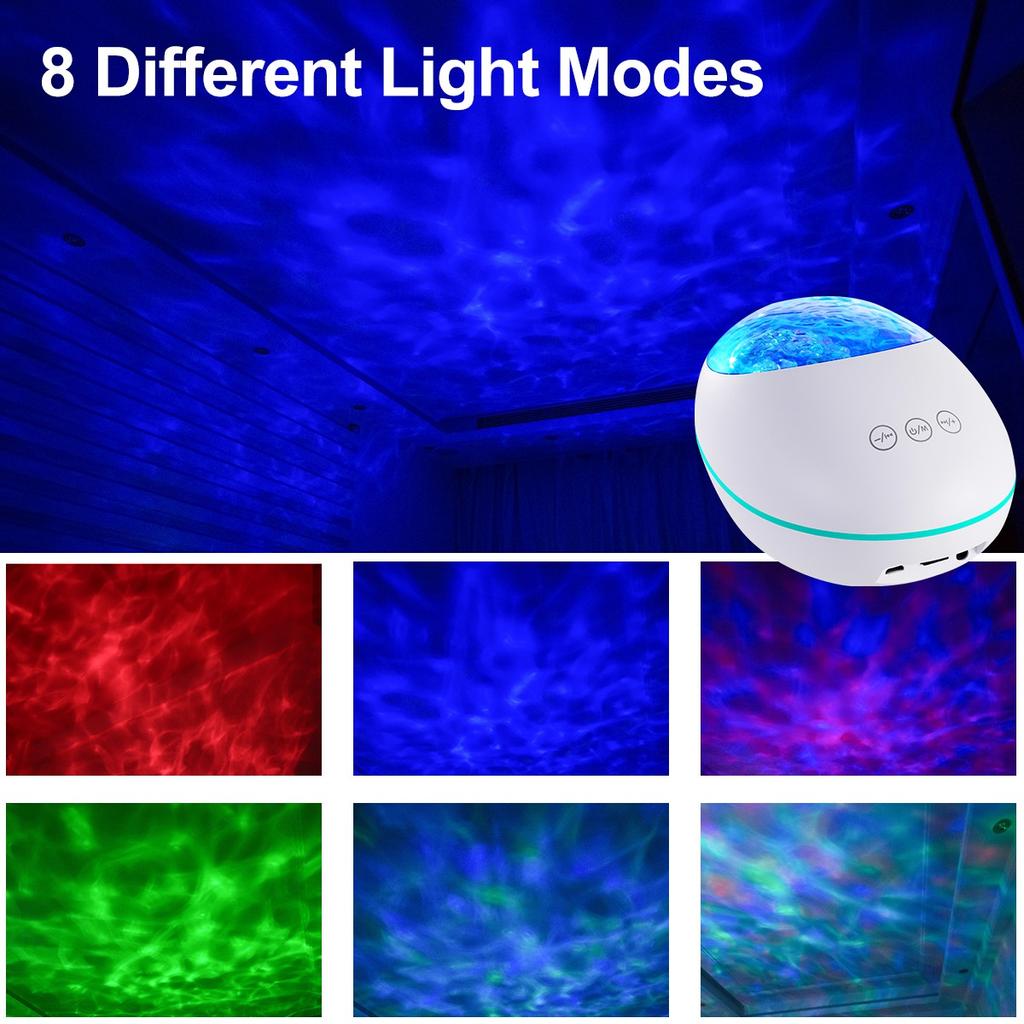 Проектор Lucky Stone Ocean Wave, 12 светодиодов, 8 цветов, меняющийся пульт дистанционного управления, ночной световой проектор, встроенный музыкальный плеер, Bluetooth 5.0, 8 режимов освещения