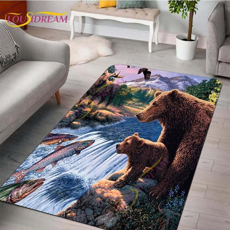 Коврик с изображением животного, коврик с рисунком медведя, ковер, коврик с коричневым медведем, напольные коврики, ковер для гостиной, спальни, коврик для стула, детский игровой коврик