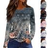 Women's Fashion Casual Slit Hem Round Neck Long Sleeve Loose Printed T-Shirt Ladies Top