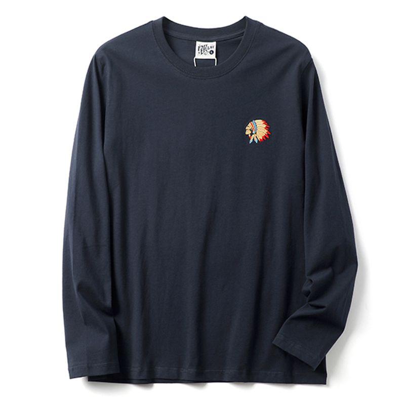 Export Surplus Cotton Long-Sleeve T-Shirt for Early Autumn, Men's Embroidered Round-Neck Loose Fit Versatile Trendy Top