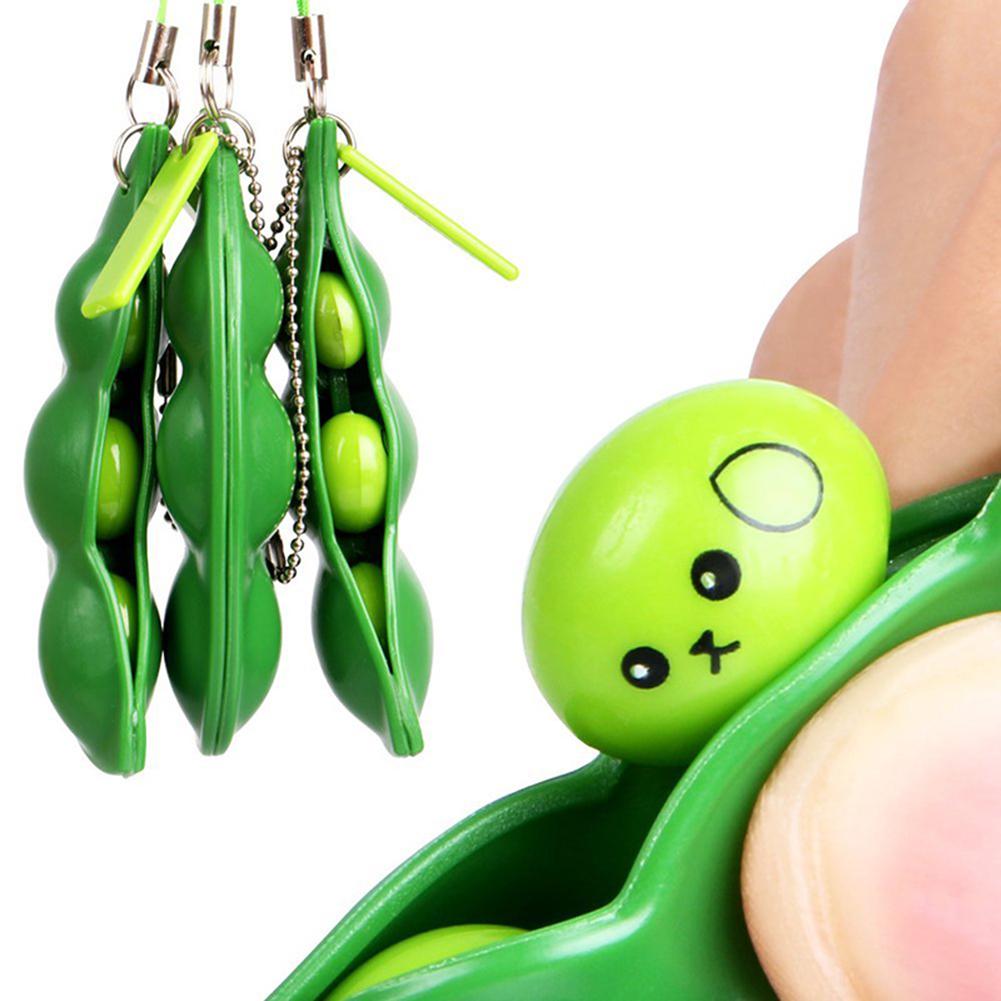 Fidget Toys Decompression Edamame Squishy Squeeze Peas Beans Keychain Infinite Peanut Edamame Toys Peas Popper Toy