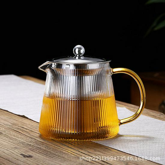 Стеклянный чайник с вертикальным узором, устойчивый к высоким температурам, и фильтром из нержавеющей стали для заваривания ароматизированного чая
