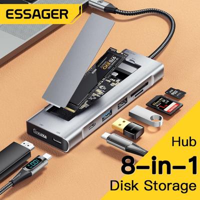 Essager USB-концентратор 8-в-1 с функцией хранения диска USB Type-c к HDMI-совместимой док-станции для ноутбука Macbook Pro Air M1 M2