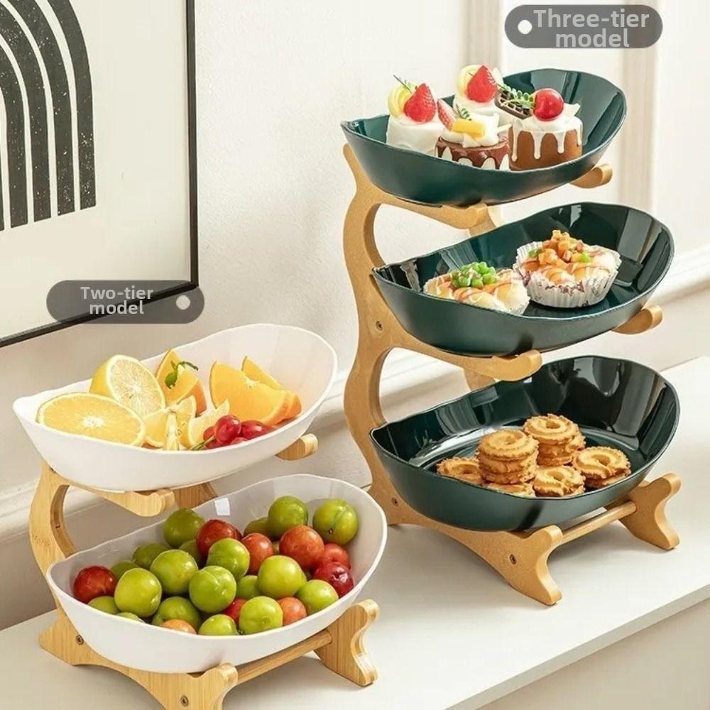 Oval Fruit Bowl Stand with Bamboo Stand Tiered Serving Tray Snack Storage Holder Home&Party Use