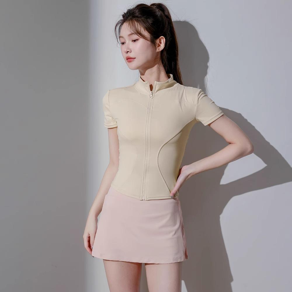 Sports jacket women's slim and thin quick-drying yoga clothes top short-sleeved Pilates training running feather tennis clothes