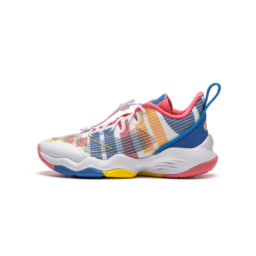 Li Ning Kids Fashion Trend Sports Versatile Shock Absorption Rebound Low Top Basketball Shoes Kids Sneaker White New-French-Blue YKBS046-21