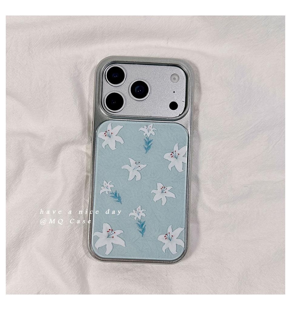 Весенний простой чехол для телефона с рисунком лилий, литье из смолы, для iPhone 17 16 15 14 13 12 11 Pro Max Plus AIR, серебристая окантовка, чехол в стиле Y2K