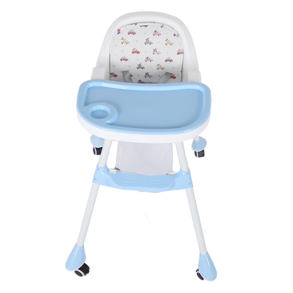 Складной детский стульчик с двойным подносом, бесшумные колеса, регулируемая высота для кормления, экономящая место