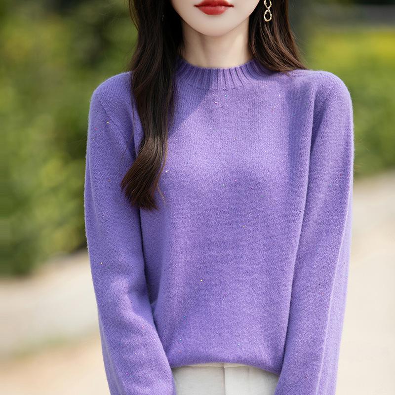 Retro Colorful Polka Dot Sequin Wool Sweater - Loose Fit, Round Neck, Warm for Autumn/Winter
