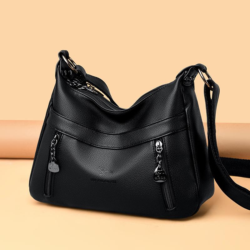 Large Capacity Middle-Aged Mother Bag Women's Multi-Layer Shoulder Bag Soft Leather Crossbody Bag Mobile Phone Bag