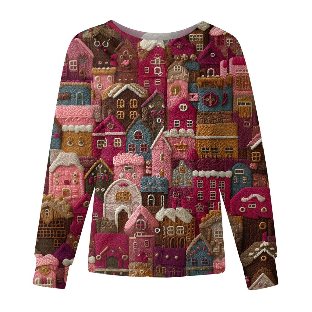 Women's Casual Fashion Long-Sleeve Single-Breasted Christmas Print Jacket