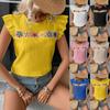 Ayollar uchun moda dumaloq bo'yinli o'yiqli to'rli qisqa yengli kundalik ko'ylak top