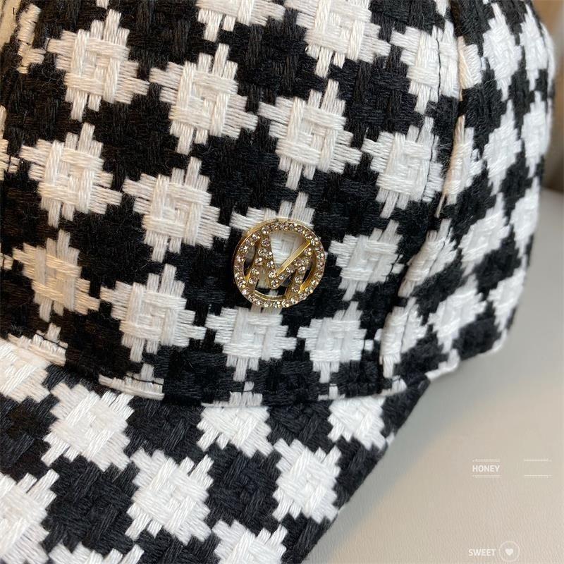 Hat Women's Spring and Autumn Rhinestones M Standard Baseball Cap Women's Ins Tide Cap Women's Plaid Fashion Trend Sun Protection Hat