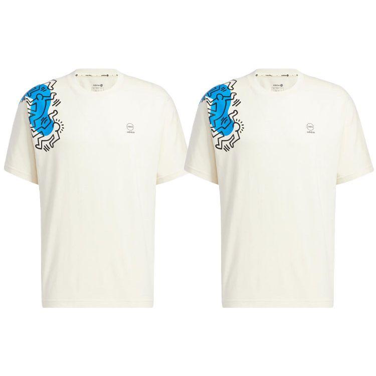 adidas Keith Haring Collaboration SS22 Футболка с мультяшным принтом и круглым вырезом и коротким рукавом, мужские топы, белые HD7264