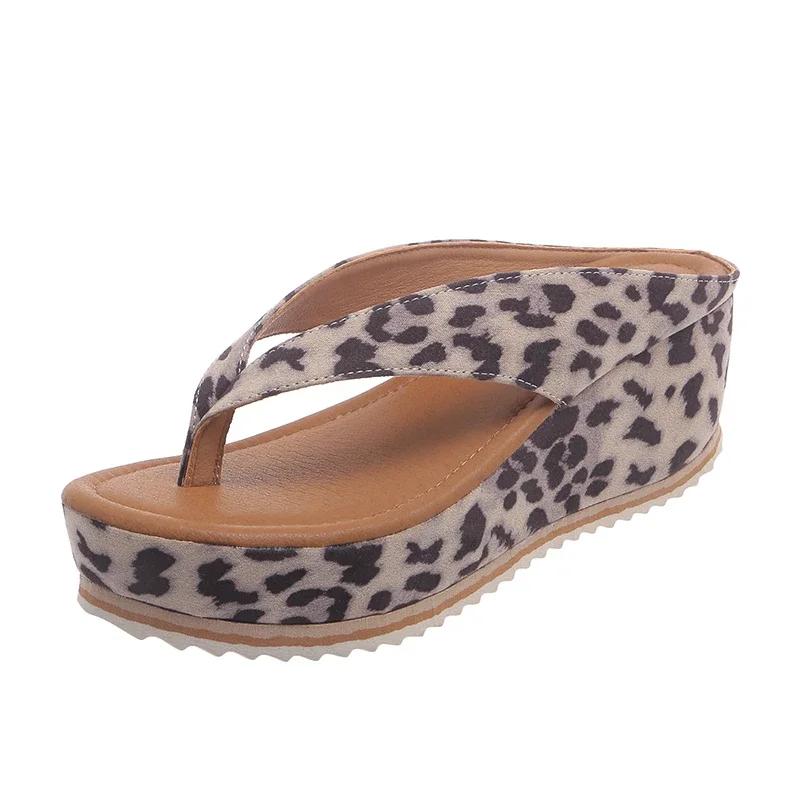2024 Outdoor New Women's Slippers Wedge Non-slip Leopard 2024 Summer Flip Flop 2024 Women Shoes Plus Size Zapatos Para Mujeres