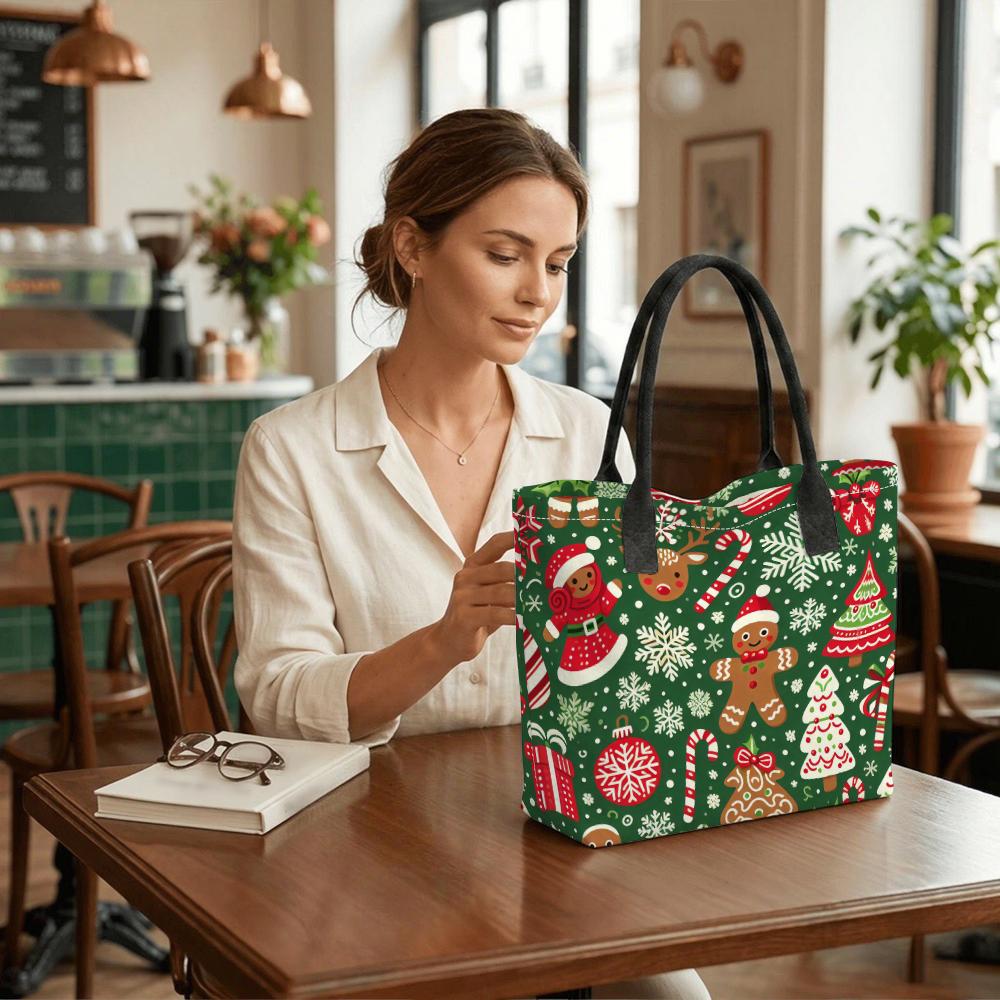 Christmas Printed Large Tote Bag Casual Canvas Shoulder Handbag for Holiday Grocery Shopping Travel Daily Use