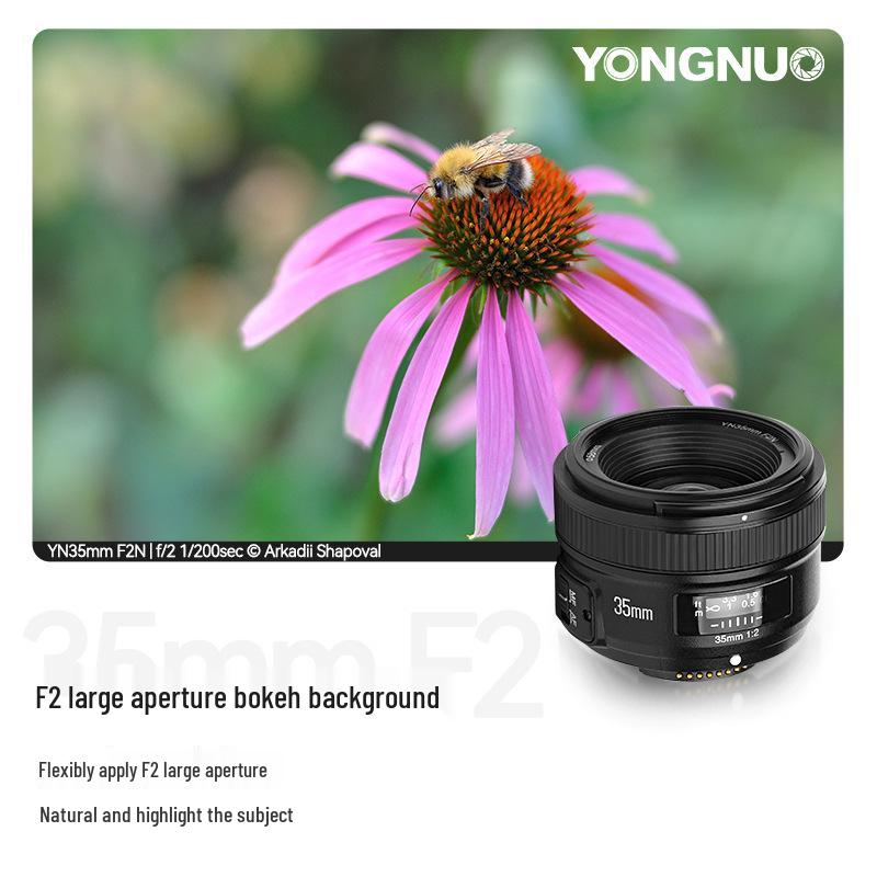 Автоматический широкоугольный светосильный объектив Yongnuo 35mm F2 для зеркальных камер Canon EF и Nikon F