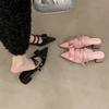Fashion Master Chunky Heels Bow-wrapped Head Half Slipper Women's Shoes Wear 2025 Summer New Pointy Flip-flops