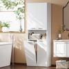 174 cm High Bathroom Cabinet with Fold-out Laundry Basket and Soft-Close Doors, White