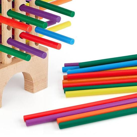 Деревянная башня из палочек, игрушка с 42 палочками, 6 шариками, игральными костями, развитие мелкой моторики, подсчет палочек, образовательная настольная игра для мальчиков и девочек, подарок