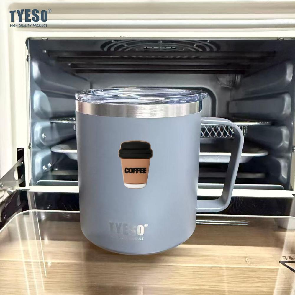Tyeso 400ml Stainless Steel Vacuum-insulated Cold Insulated Coffee Cup with Handle High Aesthetic Value Vacuum Flasks for Daily With Coffee Sticker