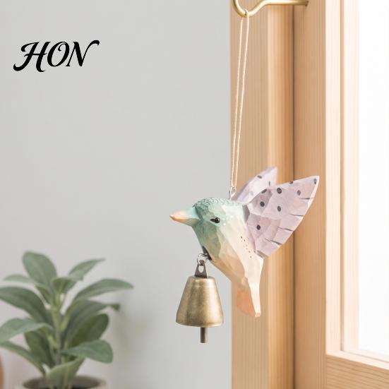 Rustic Home Garden Decoration Hand Carved Wooden Bird Wind Chime, Hanging Bell Decor Thoughtful Holiday Gift for Her with Rope, Wood Pendant