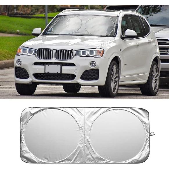 Foldable Car Windshield Sun Shade, Bonus Steering Wheel Sun Shield To Block UV Rays Keep Your Vehicle Cooler, Easy To Use Car Interior Accessories