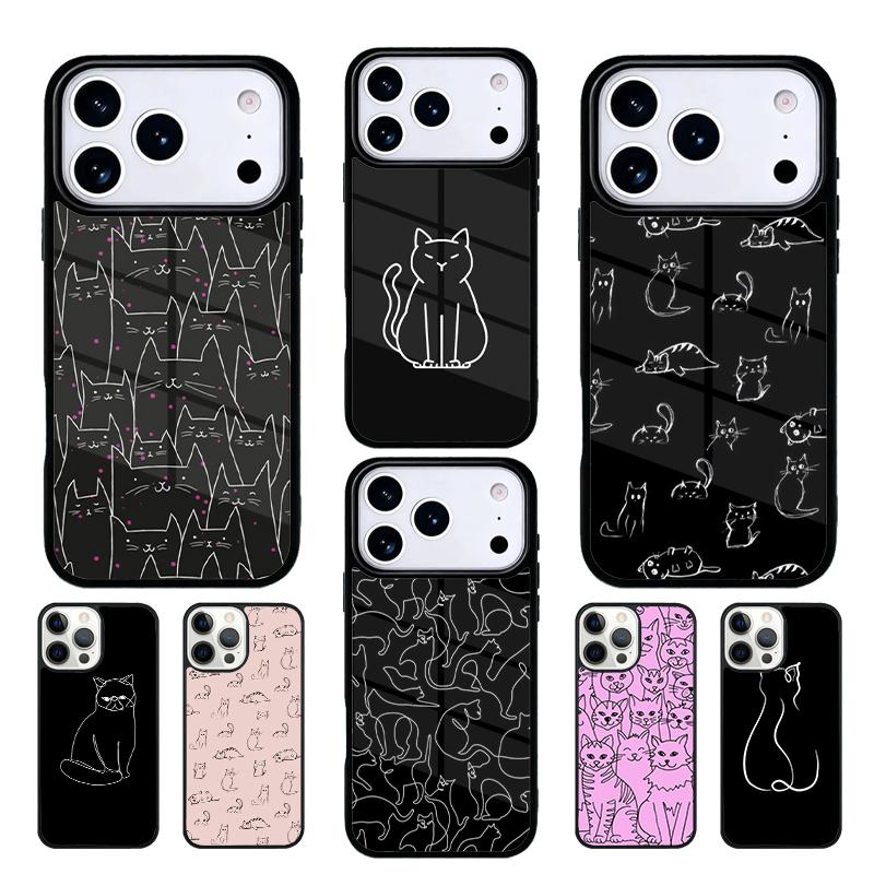 Minimalist line Cat mobile phone case Compatible with IPhone 17 16 15 14 13 12 11Pro Max 17 Air cover