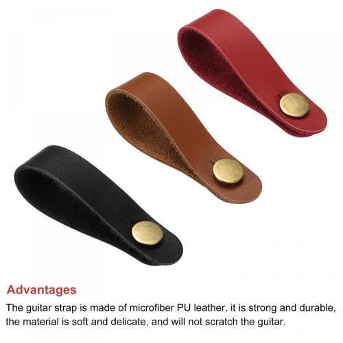 uxcell Guitar Headstock Strap Neck Adapter Leather Strap for Guitars, Black, Pack of 3