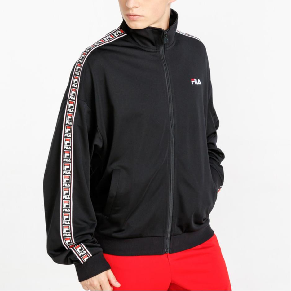 Fila Fusion Повседневная свободная спортивная вязаная рубашка с молнией и воротником-стойкой Мужские топы Черный T11M919509F-BK