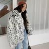 Fashion Casual Women's Fur Jacket Fox Fur Coat Medium and Long Suit Collar Leopard Print Plush Trench Coat