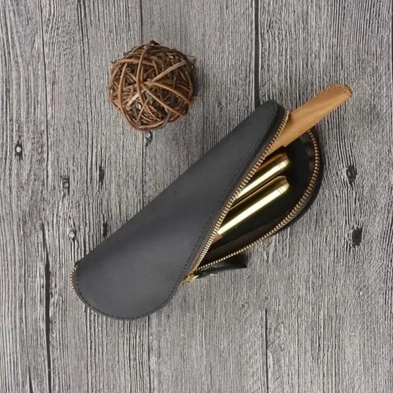 Retro Vintage Leather Pencil Case Leather Handmade Purse Pouch Bag Box Make Up Cosmetic Pen Case Student Stationery Storage Bag