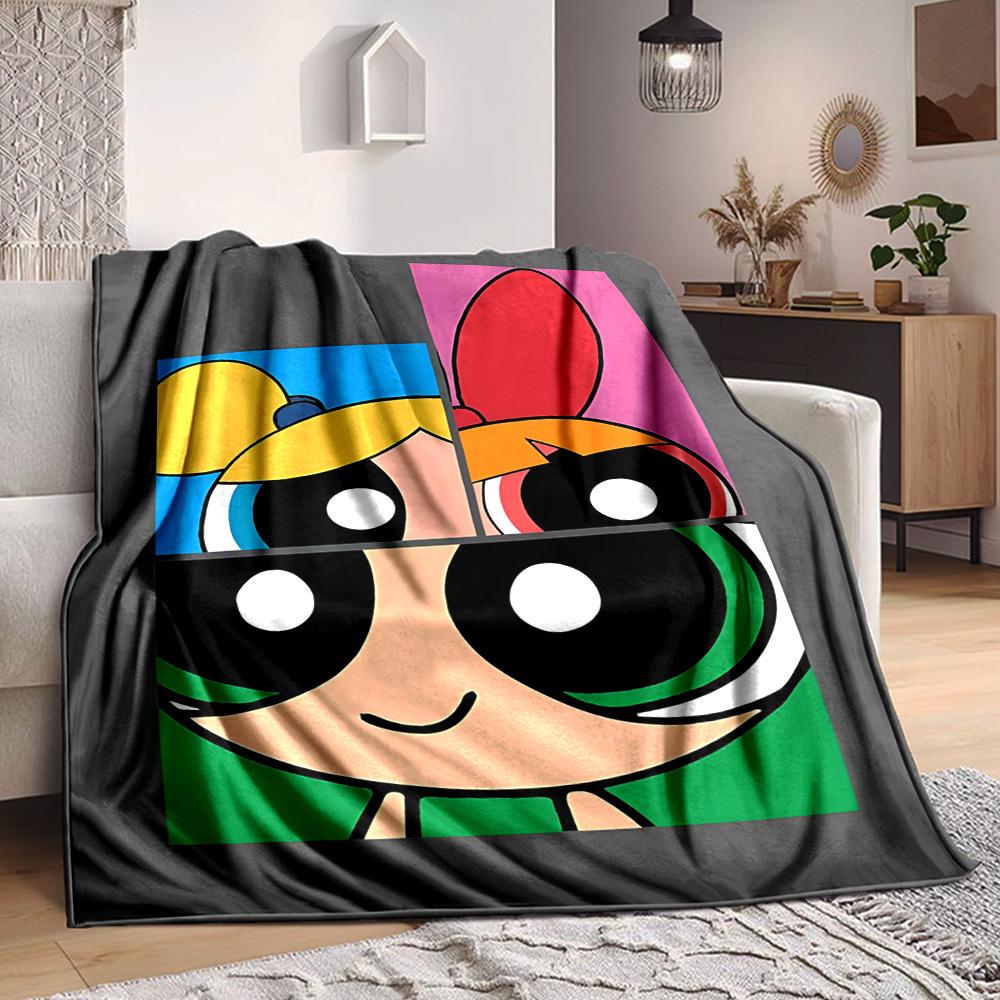 1pc Powerpuff Girls Flannel Throw Blanket Lightweight Soft Warm All Season Blanket for Sofa, Bed, Travel,L1028126