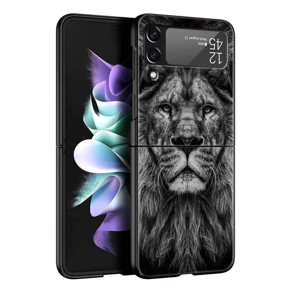Lion Wild Animals Phone Case For Samsung Galaxy Z Flip3 Flip4 Flip5 Shell For Z Flip 3 Flip 5 4 5G Black Hard Folding Cover