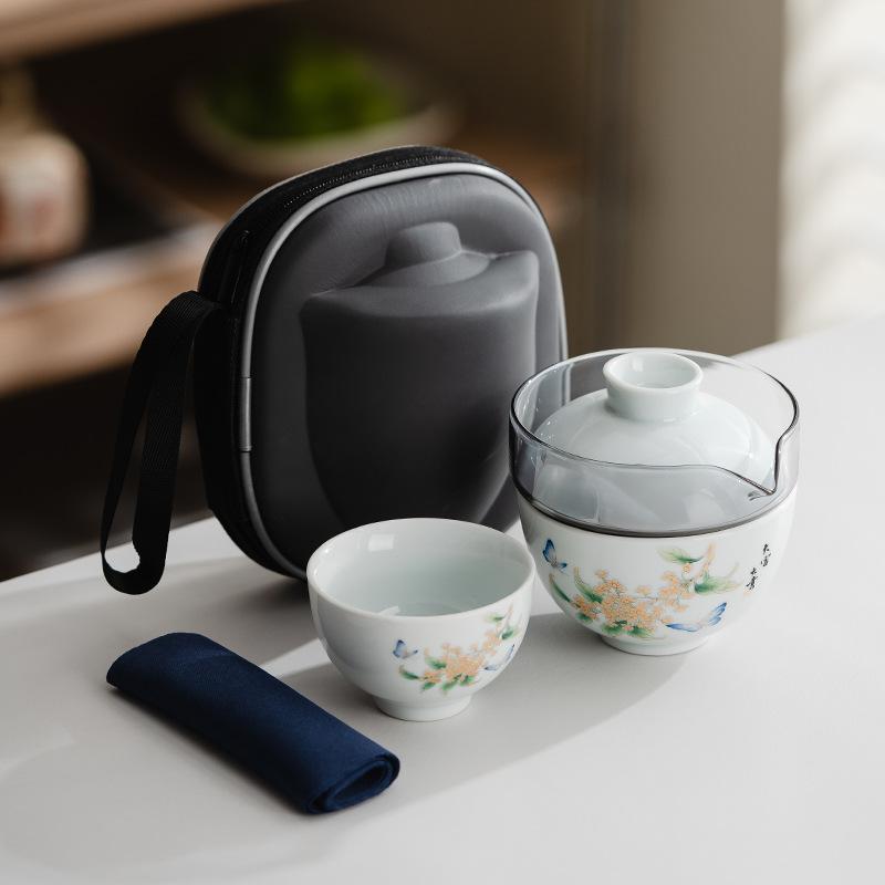 Ceramic Kuaike Cup Celadon Portable Travel Tea Set Souvenir Business Company Gifts