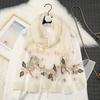 Spring and Autumn High-end Flower Embroidered Beaded Scarf Women's Imitation Silk Embroidered Shawl Retro Fashion Silk Scarf